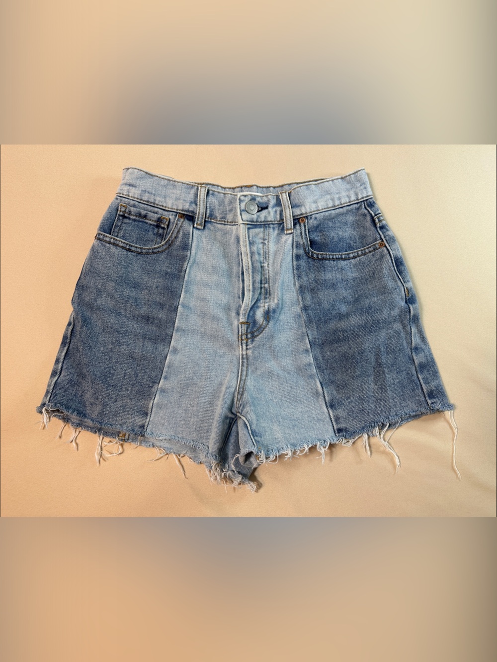 PacSun Jean Shorts Size 4 25 Two-Tone Patchwork Denim Shorts Button Fly Blue